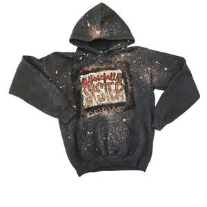 Baseball Sister Bleached Hoodie Gildan Heavy Blend Youth Girls Large
